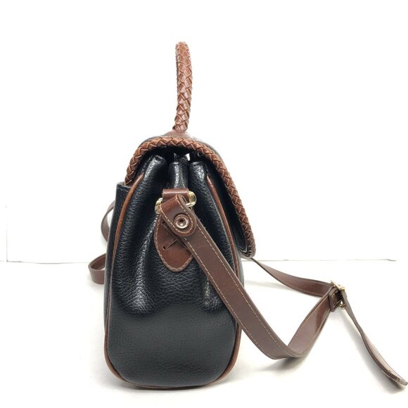 Vtg Carryland USA Leather Purse Black Brown Shoulder Crossbody Bag Woven Handle - Picture 6 of 13